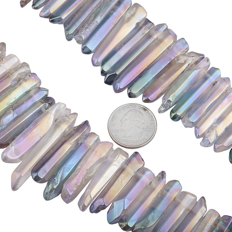 SUNYIK Grey AB Titanium Coated Crystal Points Quartz Polished Sticks Spikes Point Beads 15 inch Strand Drilled - Image 4